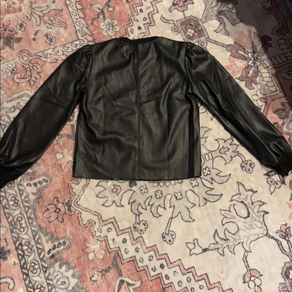 LA Made Black Faux Leather Crew Neck, Long Sleeve top. Size Small - Picture 6 of 8